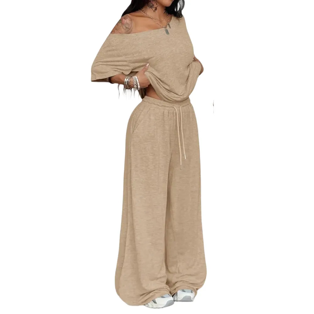 Women's Casual Solid Color Sport Two-Piece Set Loose Long Pants