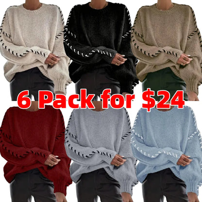 Women's Contrast Binding Drop Shoulder Sweater