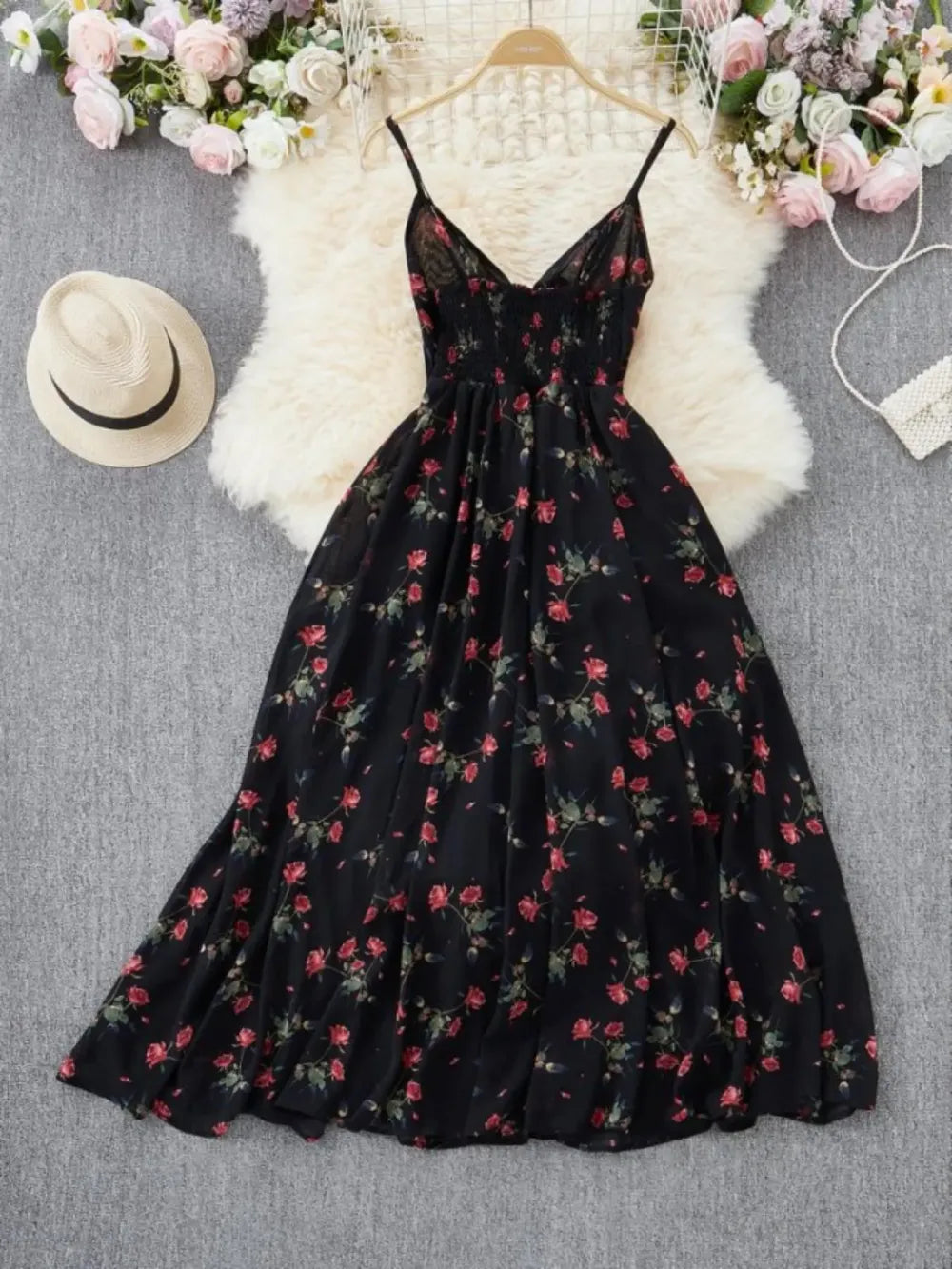 Women's Boho Floral Cami A-Line Summer Dress