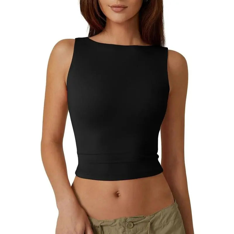 Women's Sexy Open Back Sleeveless Crop Tank