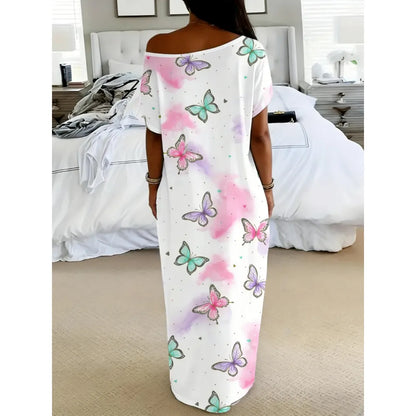 Women's Pocket Round Neck Nightdress Lady's Sleepwear Dresses