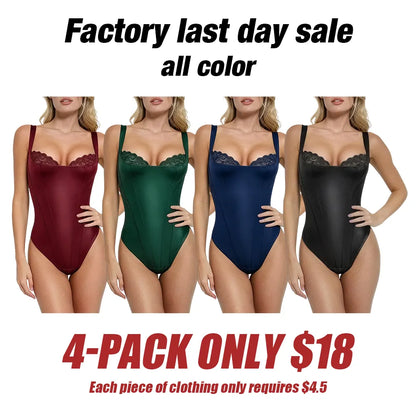 Basic sexy faux leather corset bodysuit