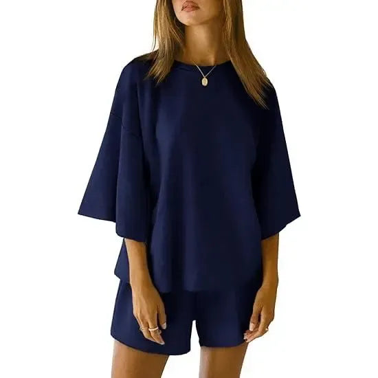 Pajama Sets 3/4 Sleeve Oversized Tops And Elastic Waist Shorts