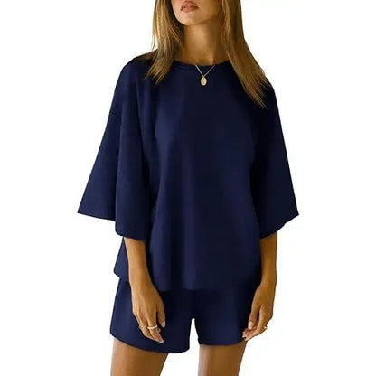 Pajama Sets 3/4 Sleeve Oversized Tops And Elastic Waist Shorts