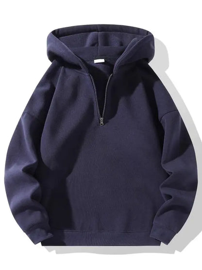 Plain Half Zip Drop Shoulder Essentials Hoodie