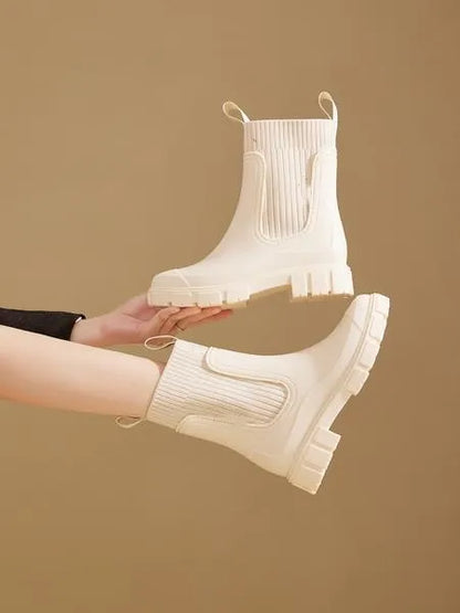 Women's Solid Color Waterproof Rain Boots