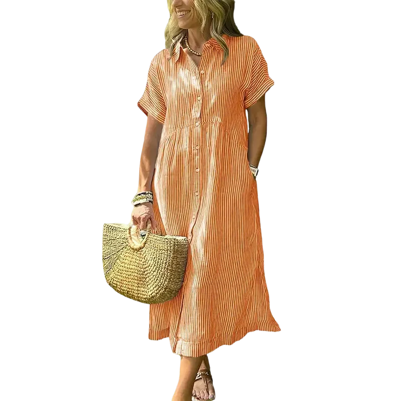 Women's loose-fitting midi striped shirt dress