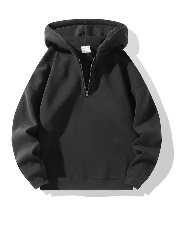 Plain Half Zip Drop Shoulder Essentials Hoodie