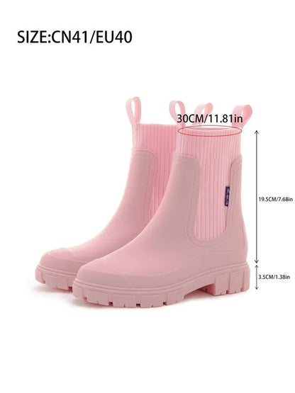 Women's Solid Color Waterproof Rain Boots