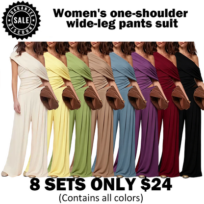 🎉Hot Sale🔥-Women'S One-Shoulder Wide-Leg Pants Suit
