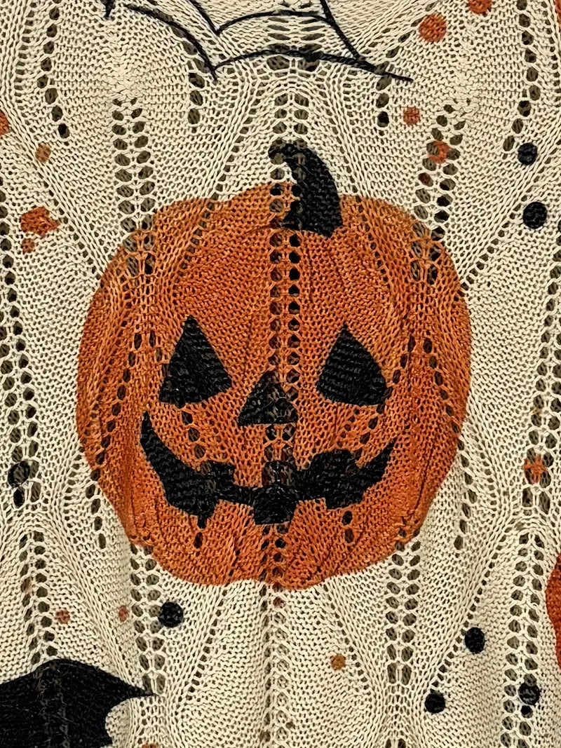 Women's Halloween Pumpkin Print Long Sleeve Knit Top