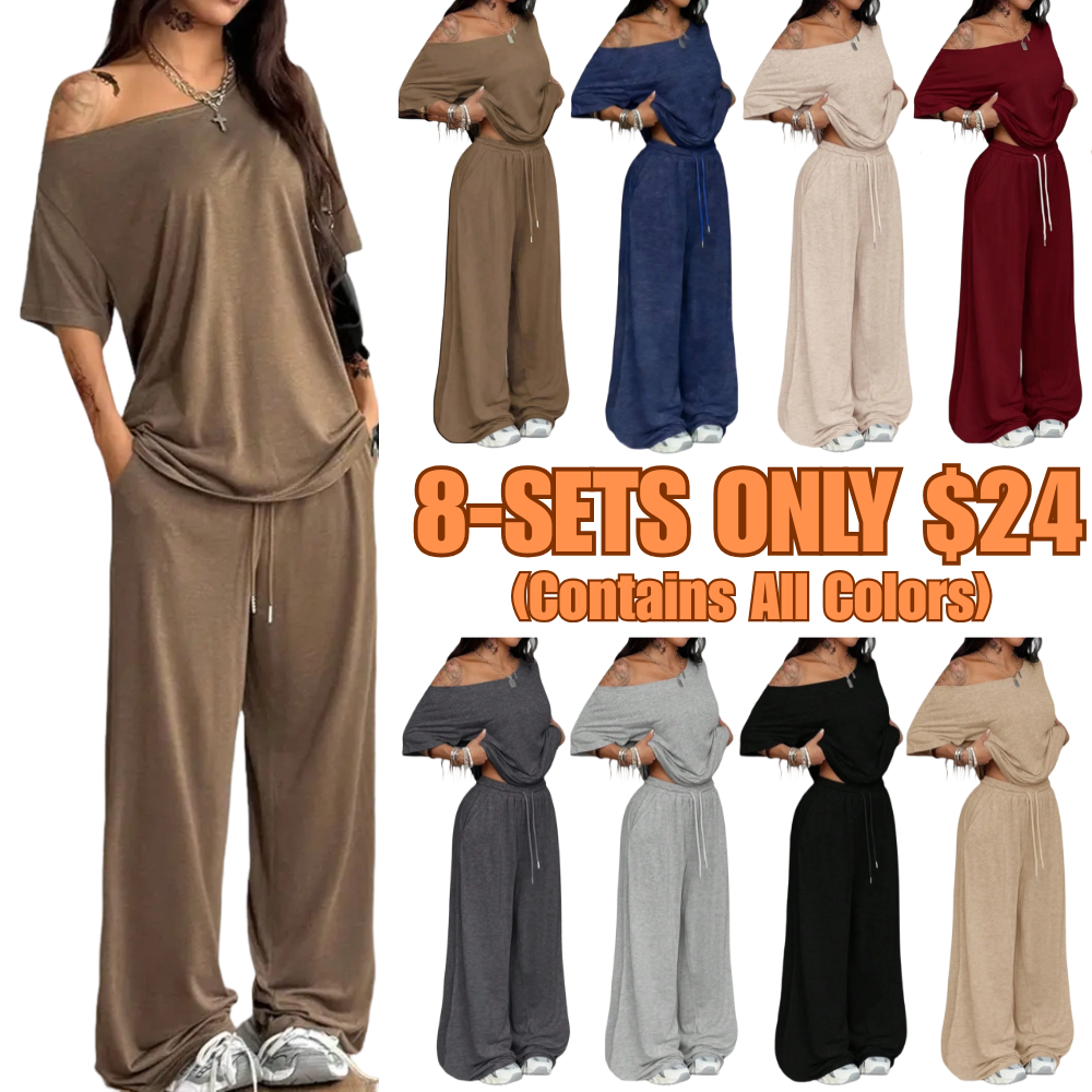 Women's Casual Solid Color Sport Two-Piece Set Loose Long Pants