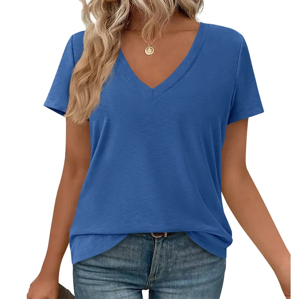 Women's Casual V-Neck Oversized Short Sleeve Loose Basic Tees