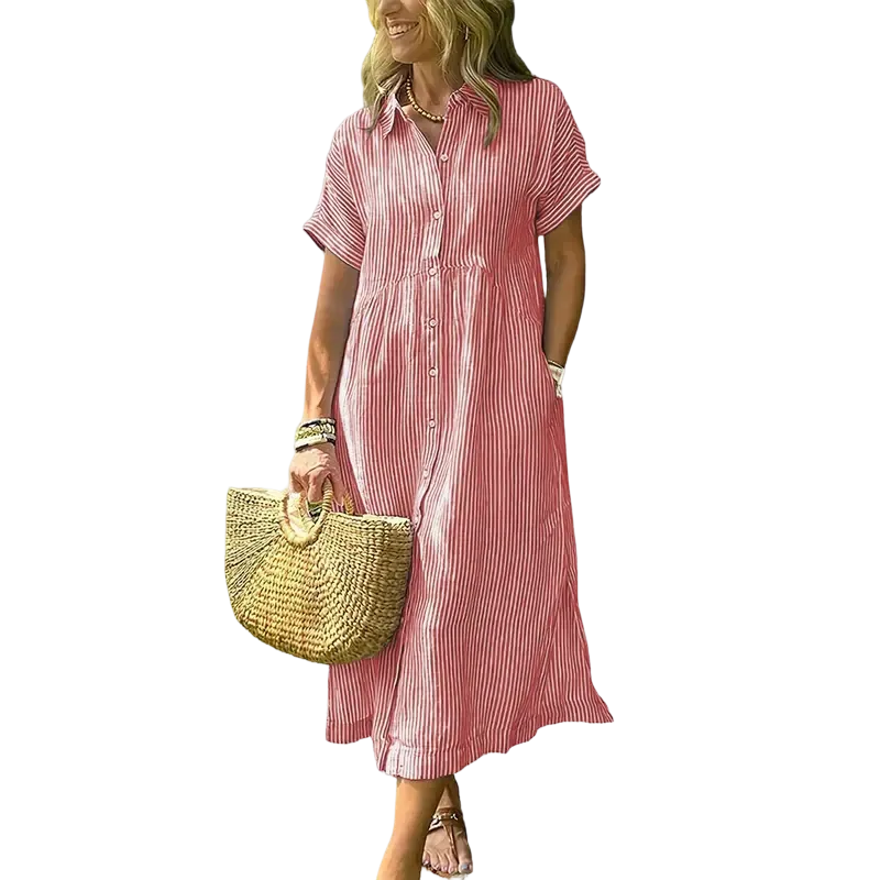 Women's loose-fitting midi striped shirt dress