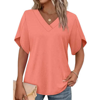 FASHION Womens Summer Tops Short Petal Sleeve Shirts V Neck Outfits Clothes
