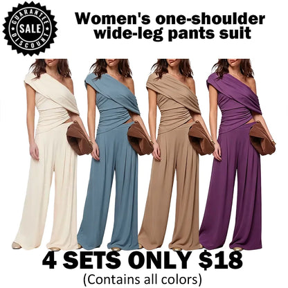 🎉Hot Sale🔥-Women'S One-Shoulder Wide-Leg Pants Suit