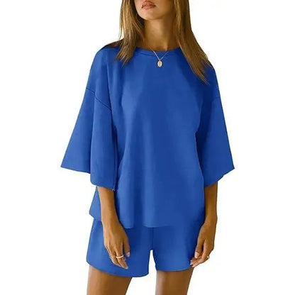 Pajama Sets 3/4 Sleeve Oversized Tops And Elastic Waist Shorts