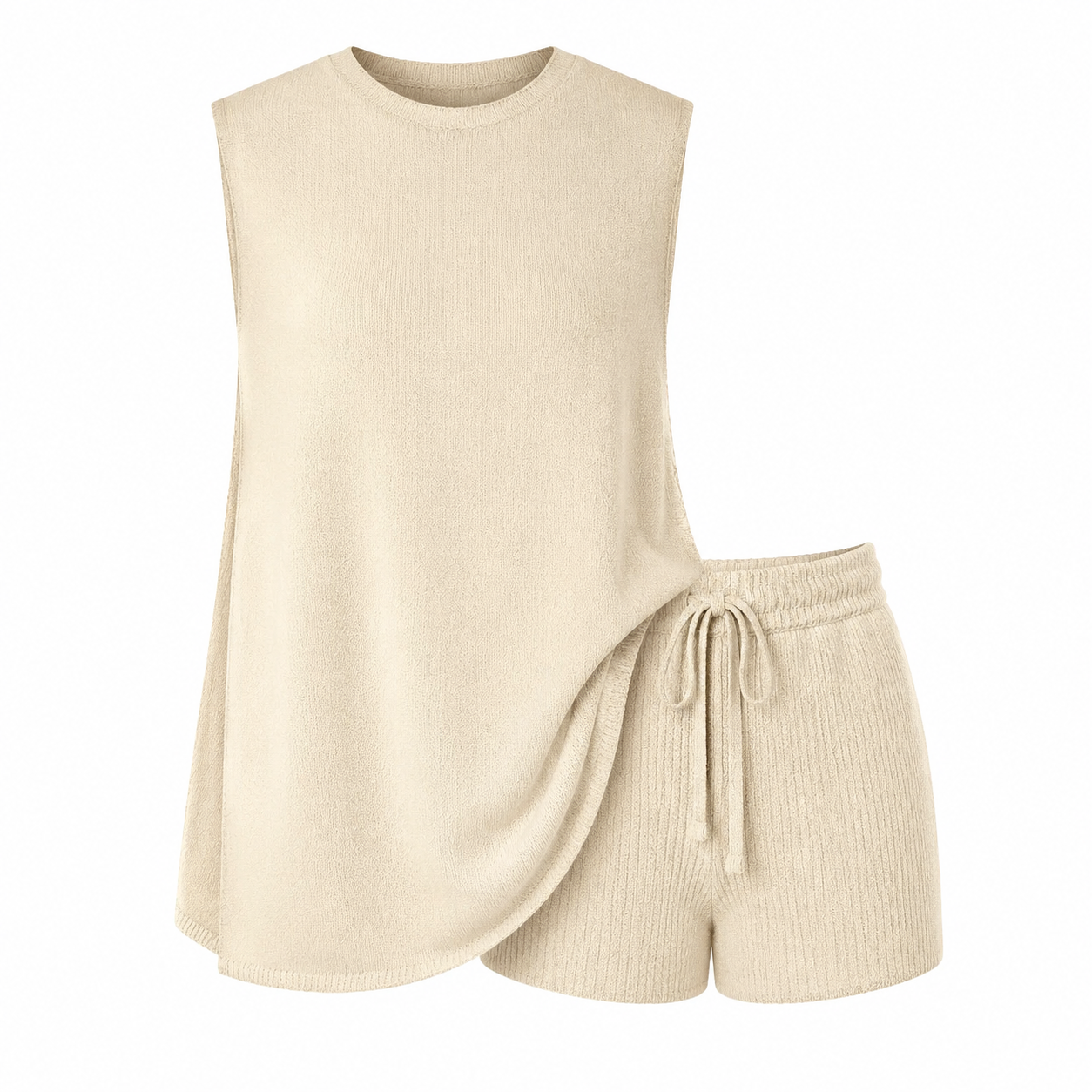 🏆New Style-49%OFF🔥Women's 2 Piece Outfits Summer Knit Sweater Set Sleeveless Tunic Top Matching Shorts