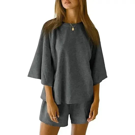 Pajama Sets 3/4 Sleeve Oversized Tops And Elastic Waist Shorts