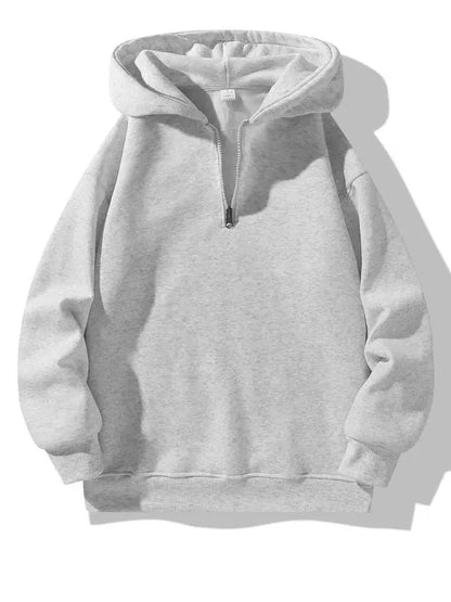 Plain Half Zip Drop Shoulder Essentials Hoodie