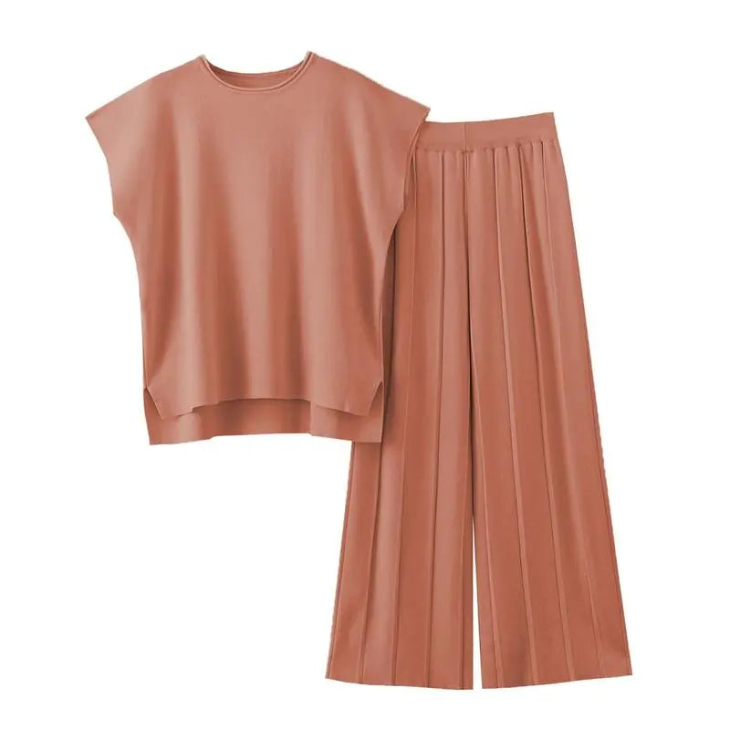 Women's Knit Pullover Tops High Waisted Pants Set