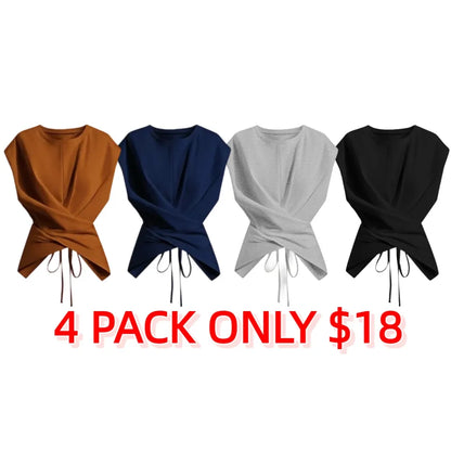 Women's Knitted Round Neck Drop Shoulder Sleeve Fitted T-Shirt