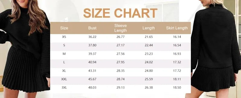 Women's 2 Piece Outfits 2025 Long Sleeve Mock Neck Ribbed Sweaters And Mini Skirt Two Piece Sets