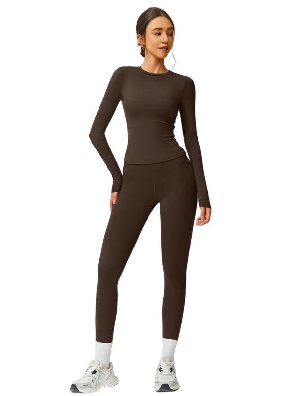 Women’s Two-Piece Patchwork Yoga Set – High Elastic Slim Fit Long Sleeve Top & Tight Pants