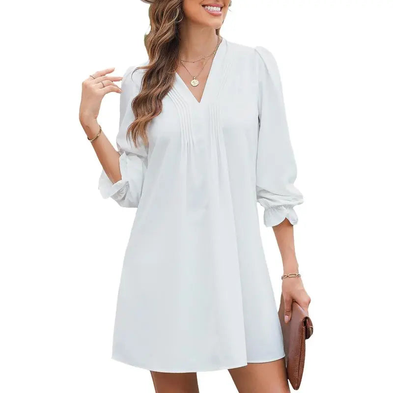 Womens Casual Dress A-Line Ruffle Sleeve V Neck Midi Dress