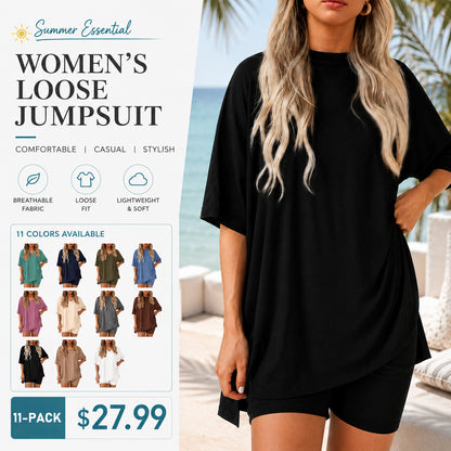 ✨ Women's Summer Lounge Set | Oversized Tee & Biker Shorts Set