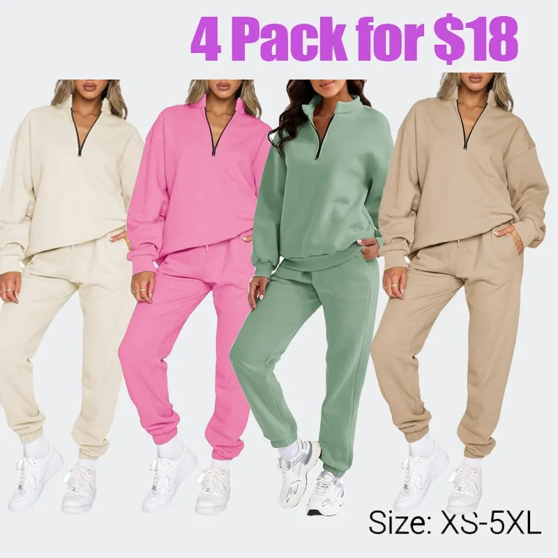 Women 2 Piece Outfits Sweatsuit Oversized Half Zip Pullover Long Sleeve Sweatshirt Jogger Pants Set with Pockets Outdoorfun