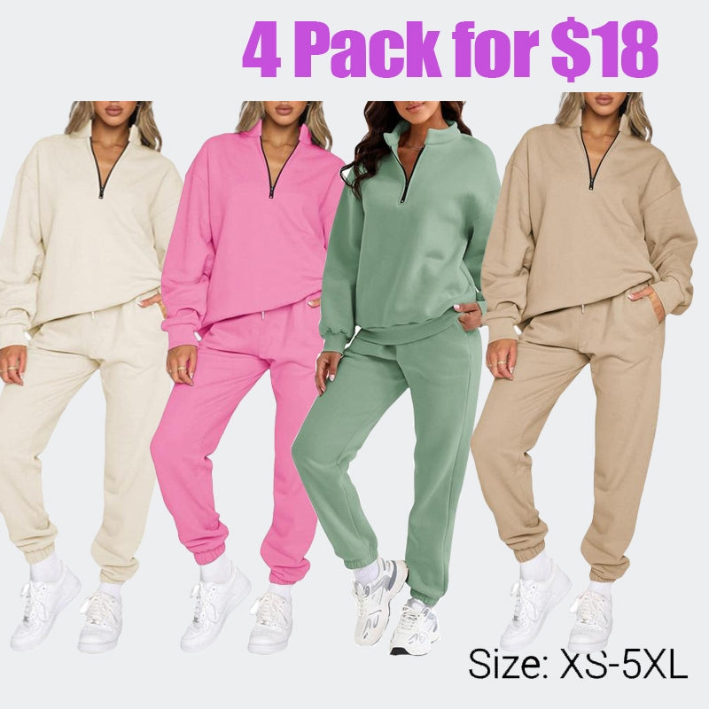 Women 2 Piece Outfits Sweatsuit Oversized Half Zip Pullover Long Sleeve Sweatshirt Jogger Pants Set with Pockets Outdoorfun