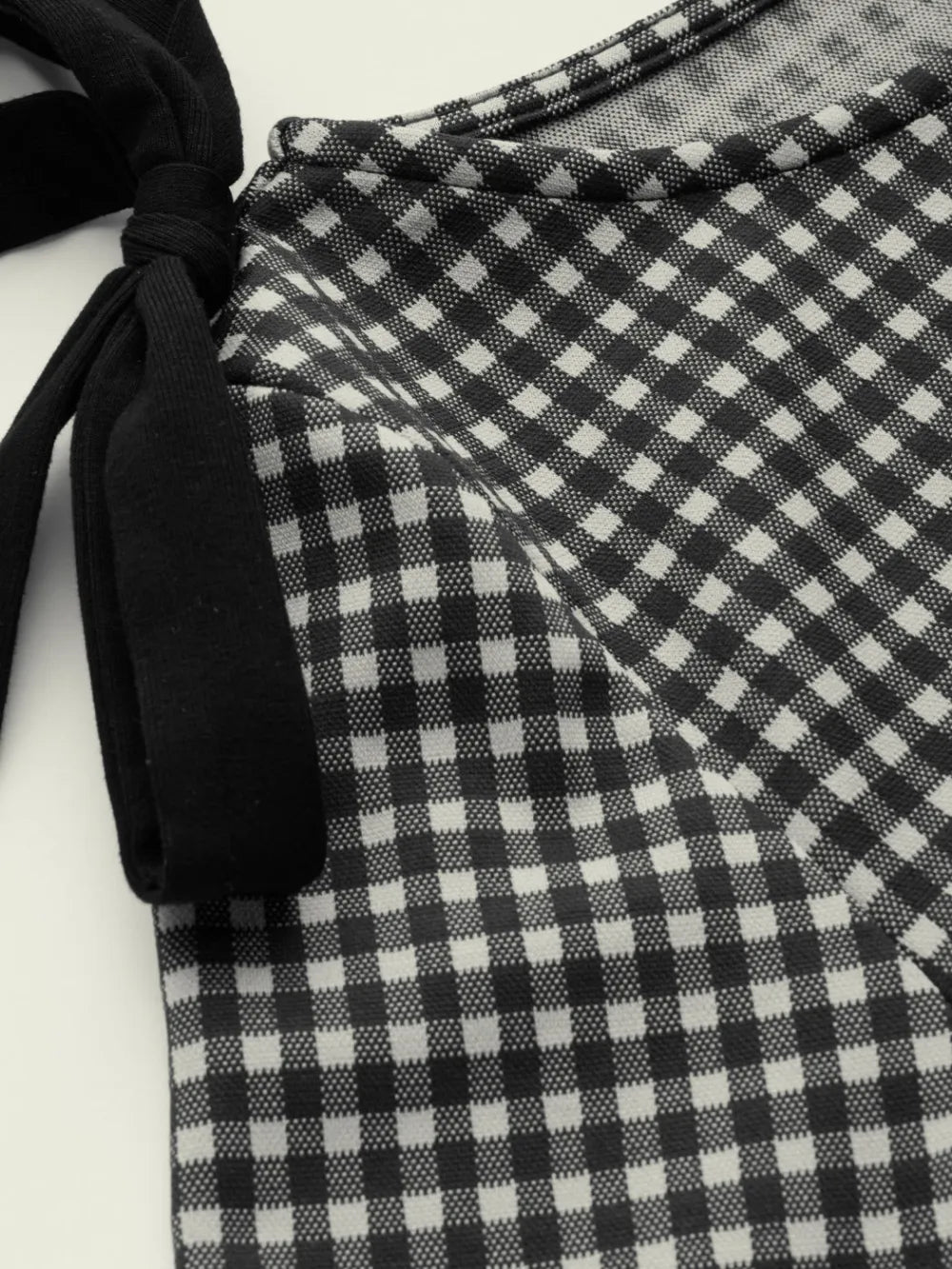 Boat Neck Gingham Bowknot Ruched Long Sleeve Top