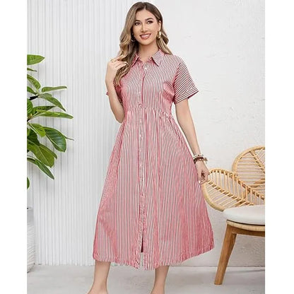 Women's loose-fitting midi striped shirt dress