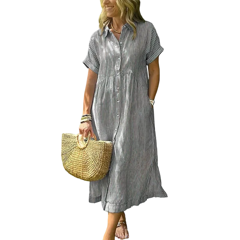 Women's loose-fitting midi striped shirt dress