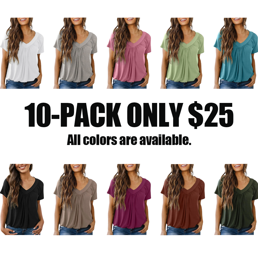 Women's Loose V-Neck Tee – Soft, Shirred Summer Top